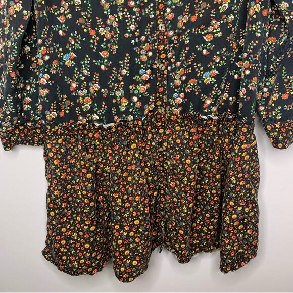 Maeve Anthropologie Marlie Button-front Chambray Tunic dark tiny florals size 14 - Picture 8 of 10
